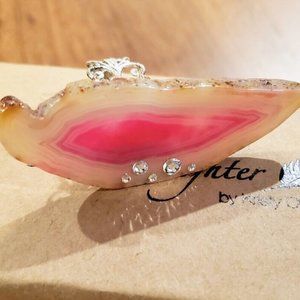 Handcrafted Pink Agate Crystal & Swarovski Crystals Fashion Ring